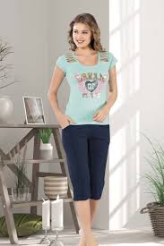 Hmd 50062 Bayan Penye Kisa Kol Kapri Takim Hmd Bayan Kapri Takim 50062 Pijama Koltuklar Kis