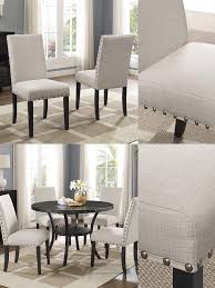 Roundhill Furniture Biony Tan Fabric Dining Chairs With Nailhead Trim Set Of 2 Fabric Dining Chairs Dining Chairs Chair