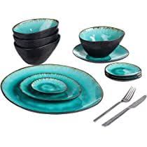 Vancasso Kombiservice 24 Teilig Aqua Tafelservice Aus Steingut Raku Glasur Geschirrset Beinhaltet Muslischalen Geschirrset Tafelservice Steinzeug Geschirr