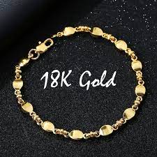 When comparing gold jewelry, the higher the number of karats, the greater the value. 18k Gold 5mm Hot Men And Women Fashion Gold Bracelet Simple Gold Couple Bracelets Wish