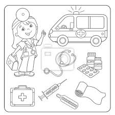 Ausmalbild Des Arztes Set Von Medizinischen Instrumenten Leinwandbilder Bilder Medicals Erste Hilfe Kit Verband Myloview De