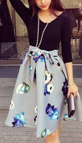 Black Long Sleeve Fitted Top Floral Fit And Flare Skirt Dress Fashion Fit And Flare Skirt Flared Skirt Dress