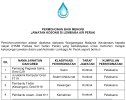 Untuk makluman, terdapat beberapa kekosongan jawatan yang dibuka untuk permohonan oleh pihak lembaga urus air selangor (luas). Jawatan Kosong Terkini 2020 Di Lembaga Air Perak