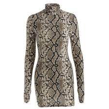 Long Sleeve Snake Print Bodycon Dress Snake Fashion