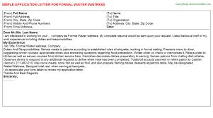 Formal Waiter Waitress Application Letter
