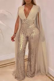 Lovely Trendy Sequined Apricot Blending One Piece Jumpsuit
