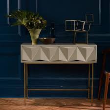 Sculpted Geo Console Parchment Mid Century Modern Console Table Modern Console Tables Contemporary Console Table