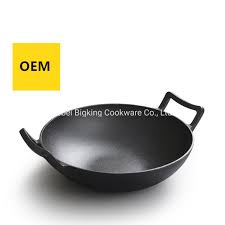 Wok, which means frying pan in chinese, has been invented more than 2,000 years ago. Professional No Coating Chinese Cast Iron Binaural Wok Pan China Wok And Pan Price