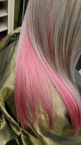 Ash Blonde With Pink Underneath Twistedhairstylist Pink Blonde Hair Hair Color Underneath Under Hair Color