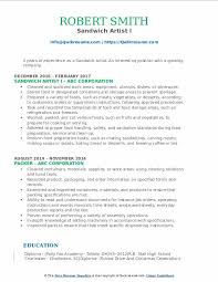 Sandwich Artist Resume Samples Qwikresume