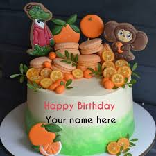 Happy Birthday Cake Cartoon Images Cartoon Birthday Cake For Kid With Orange Toppings Cartoon Birthday Cake Beautiful Birthday Cakes Barbie Doll Birthday Cake