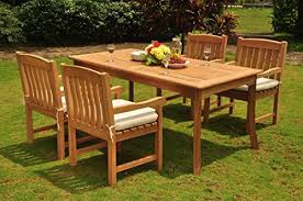 Gradea Teak Wood Dining Set 4 Seater 5 Pc 71 Rectangle Dining Table And 4 Devon Arm Captain Cha Patio Furniture Sets Rectangle Dining Table Outdoor Dining Set