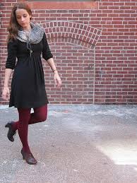 Black Dress With Maroon Tights Fall Fashion Fashion Autumn Fashion Autumn Winter Fashion