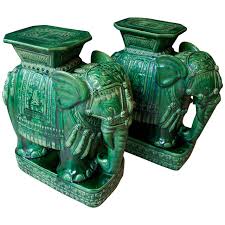 Pair Of Mid Century Elephant Emerald Green Glazed Ceramic Garden Stools From A Unique Collection Of Antique And M Ceramic Garden Stools Garden Stool Elephant
