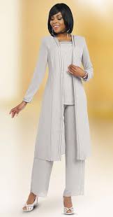 Misty Lane 13062 Silver Three Piece Womens Pant Suit For Church Choir