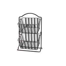 Gourmet Basics By Mikasa 17 5 In Black Band And Stripe 2 Tier Metal Mini Countertop Fruit Storage Basket 5267980 The Home Depot
