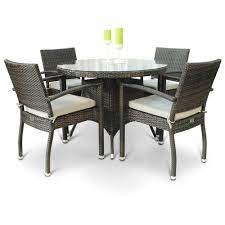 4 Seater Outdoor Dining Set Brown Rattan Round Glass Table Top Garden Furniture Furniture Garden Furniture Sets Outdoor Furniture Sets