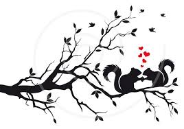 Black And White Squirrel With Acorn Clipart Squirrels On Tree In Love Wedding Invitation Engagement Gift Card Home Decor Digital Clip Art Clipart Vector Squirrel Silhouette Cross Stitch Tree Art