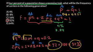 How To Find Frequency Of Heterozygous Genotype If Frequency Of Recessive Phenotype Is Known Youtube