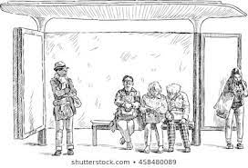 Different People On A Bus Stop Bus Drawing Bus Stop Bus Stop Design
