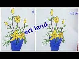 رسم جميل زهرة ليلى الصفراء في مزهرية رسم آناء للزهور الأصفر beautiful yellow lilly in vase drawing youtube beautiful vase la art vase