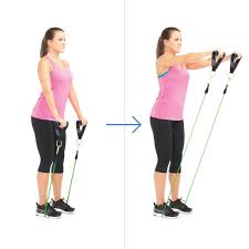 Standing dumbbell front raise instructions choose a pair of dumbbells and stand up straight with your feet at around shoulder width apart. Standing Front Shoulder Raise With Resistance Bands Is A Must If You Want To Build Strong Shoulders It Works In 2021 Shoulder Raises Strong Shoulders Shoulder Workout