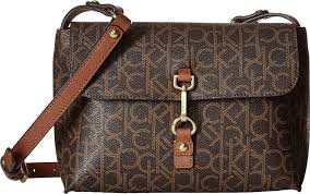 Hudson monogram khaki/brown luggage jacquard fabric satchel. Calvin Klein Women S Reversible Monogram Crossbody Brown Khaki Luggage One Size Amazon Co Uk Shoes Bags