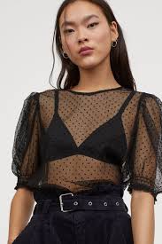 H&m group's ceo addresses the global pandemic in a message for colleagues, customers, partners and friends. Puff Sleeved Mesh Top Black Spotted Ladies H M Black Mesh Top Jacket Outfit Women Alternative Fashion