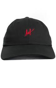 Huf Script Logo Curve Brim Hat Black Red Mltd Black And Red Brim Hat Dad Hats