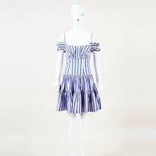Caroline Constas Striped Cotton Ruffle Mini Dress Sz S