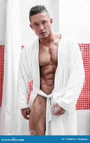 Muscular Young Wet Naked Guy in Bath Robe Posing after Taking Shower Stock  Image - Image of lifestyle, bodybuilder: 117385913