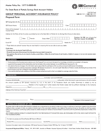 Sbi Group Personal Accident Insurance Policy Proposal Form