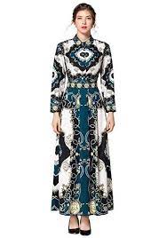 Women S Floral Print Collared Neck 3 4 Sleeves Long Maxi Casual Shirts Dress At Amaz Floral Print Maxi Dress Casual Floral Print Maxi Dress Maxi Dresses Casual