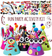 All you need are clothes pins, string to make the party more happening people order jumping castle for kids. Amazon Com Party Hats Birthday Activity Kit With Stickers Fun Arts Crafts For Kids Make Your Own Animal Monster Theme Party Favors Game Supplies Christmas Fiesta Thanksgiving Decorations