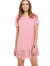 Shein Womens Crew Neck Short Sleeve Hollow Shift Dress