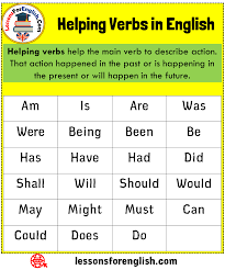 Helping Verbs In English Helping Verbs Help The Main Verb To Describe Action That Action Happened In The In 2020 Helping Verbs English Verbs English Vocabulary Words