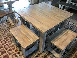 Square Farmhouse Table Rustic Farmhouse Table Dining Set With Stools Table With Small Benches White Wash With Glossy Top Square Farmhouse Table Small Farmhouse Table Rustic Farmhouse Table