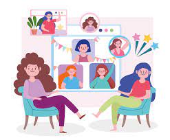 virtual party, women in home meeting friends, chat with people online  3745036 Vector Art at Vecteezy