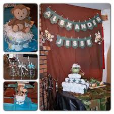 Baby Shower Army Theme Mixed With Blue And Brown Theme Baby Shower Themes Military Baby Showers Baby Shower
