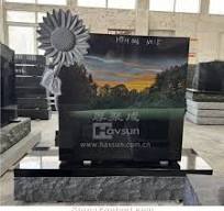 Black Granite Carved Sunflower Single Monument With Etching