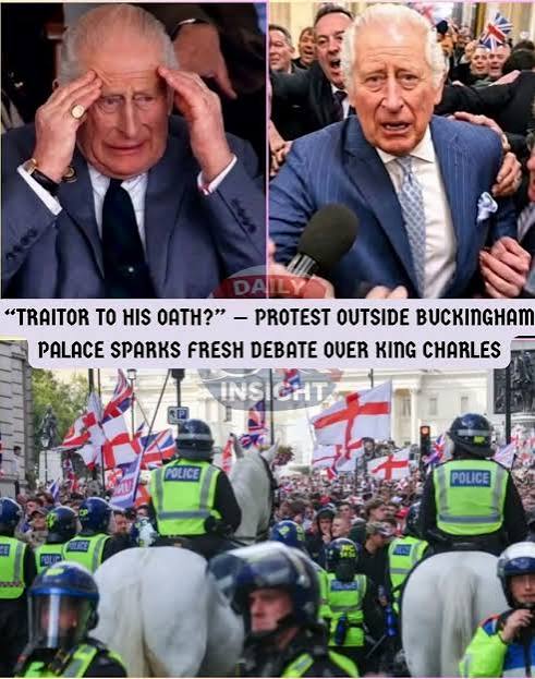 👑 **“TRAITOR TO HIS OATH?” — PROTEST OUTSIDE BUCKINGHAM PALACE** A woman outside Buckingham Palace has accused King Charles of betraying the oath he swore, raising questions | Silver Screen Spotlight