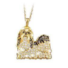 Shih Tzu Pendant With White Swarovski Crystals In 2021 Crystal Necklace Pendant Pendant Shih Tzu
