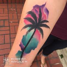 Apply the tattoo image side to your skin and cover with wet cloth for 20 seconds. Chrometoaster Watercolor Color Palm Tree Sunset