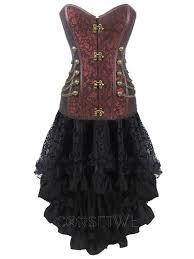 Gothic Steampunk Jacquard Party Brown Black Lace Maxi Corset Dress Black Lace Maxi Black Chiffon Dress Steampunk Corset Dress