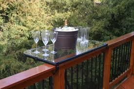 Deckmate Railing Table Adds Table Space To Your Deck Or Balcony Without Taking Up Precious Floor Space Easily Patio Railing Balcony Decor Deck Designs Backyard