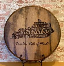 Home and bar decor can certainly set the tone for your guests. Bourbon Wood Sign Bourbon Barrel Sign Kentucky State Rustic Kentucky Bourbon Barrel Art Decor Bar Gift Barrel Head Whiskey Barrel