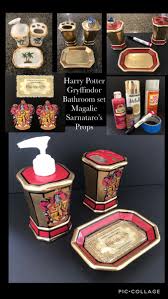 Harry Potter Bathroom Set Ceramic Set Spray Paint Acrylic Paint Hp Printouts And Modpodg Harry Potter Bathroom Harry Potter Room Decor Harry Potter Crafts