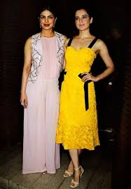 Priyanka Chopra And Kangana Ranaut At Priyanka S Party Priyanka Looked Pretty In A Pale Pink Roh Sachin Babi Dress Celebrity Style Red Carpet Fashion Outfits