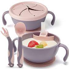 Buy Baby Bowls First Stage With Bendable Baby Spoons Fork Suction Toddler Plates For Toddler With Lid Straw Non Slip Baby Bowl Baby Plates Anti Overflow Snack Cup Baby Girl Boy Gifts Set