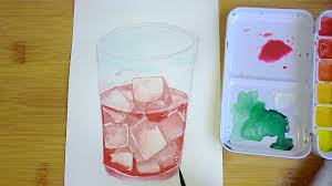 Usually edge of water, like a river bank, needs to be drawn when the drawing has water in foreground. How To Paint Watercolor Cherry Ice Water Step By Step For Beginner Watercolor Drink Tutorial Hiart